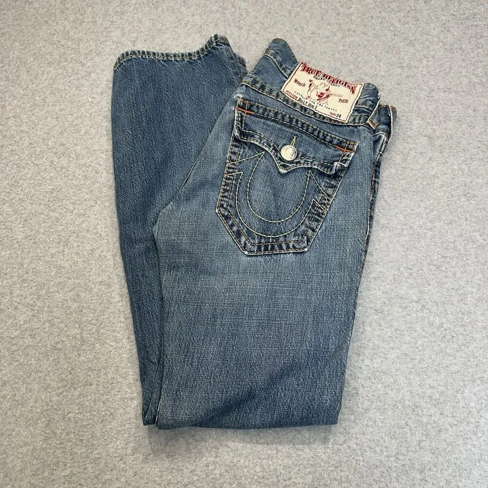 True Religion Billy Big T Jeans Mens 31x32 Straight Leg Blue Contrast Stitch USA